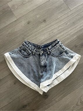 Zara Light Blue Denim Shorts with White Trim